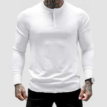 Muscle Fitness Brothers Autumn Mens Sports Long Sleeve Elastic Breathable Sweat Collar Slim POLO Casual Top