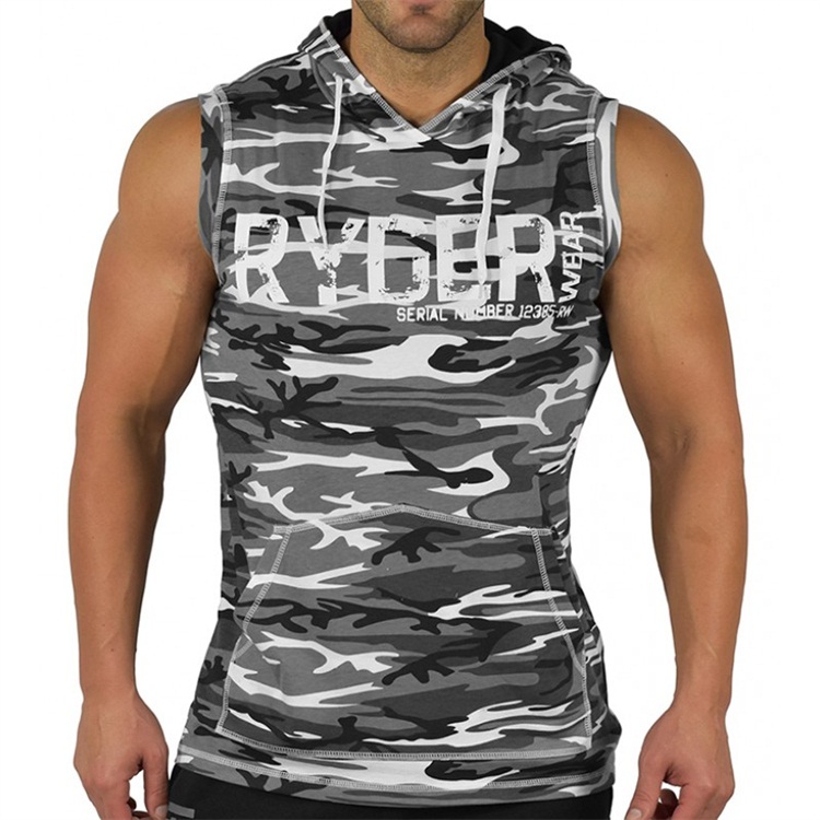 Cơ bắp tập thể dục mùa hè loại của nam giới chạy đào tạo vest hoodie stretch thở slim trùm đầu bông vest