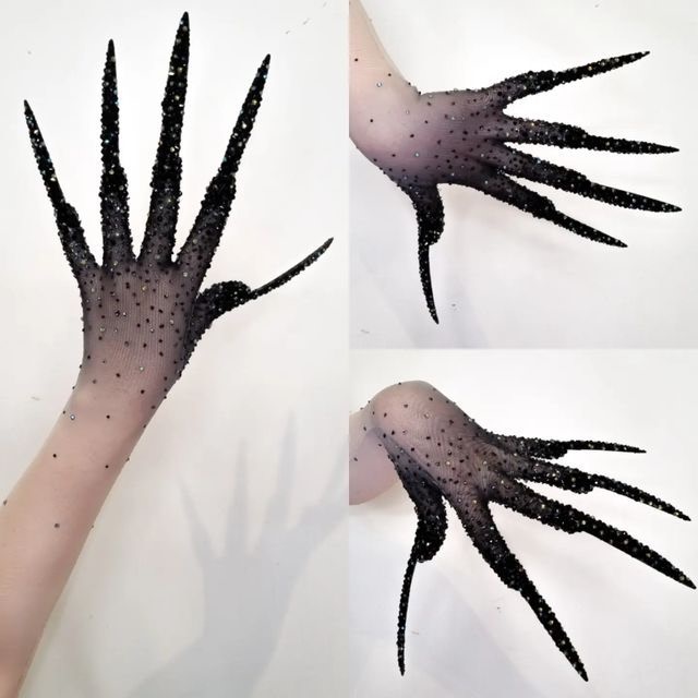 2026 Day of the Dead Black Long Nail Gloves for Women Halloween Horror Theme Wearable Nail Tips Thin Elastic Gloves 2026 Day of the Dead Black Long Nail Gloves for Women Halloween Horror Theme Wearable Nail Tips Thin Elastic Gloves
