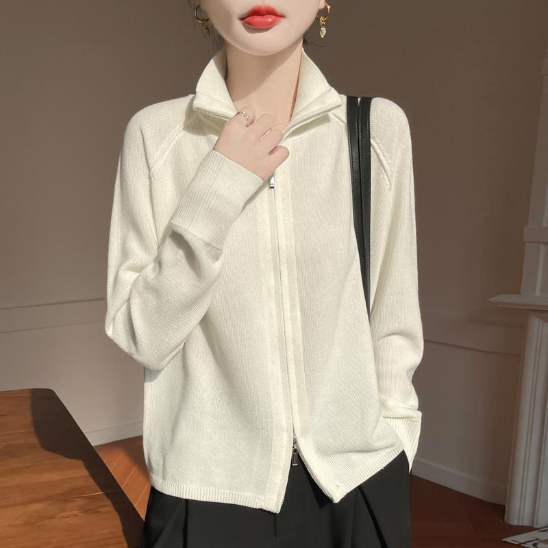 2026 New Double-Zip Fine Wool Cardigan for Women, Fashionable Sweater, Loose and Comfortable Knit Jacket, Trendy Top