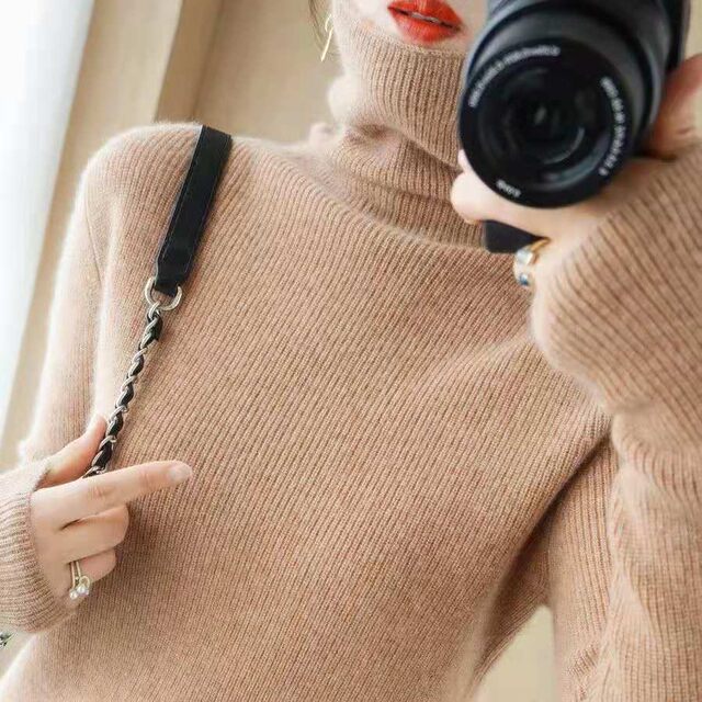 Anti-season clearance wool sweater women's 100% wool women's pile collar slim-fit short cashmere bottoming shirt turtleneck sweater