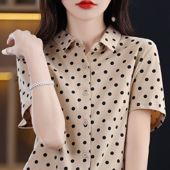 ເສື້ອຍືດແຂນສັ້ນ polka dot ເສື້ອຢືດໃນລະດູຮ້ອນຝ້າຍບໍລິສຸດ