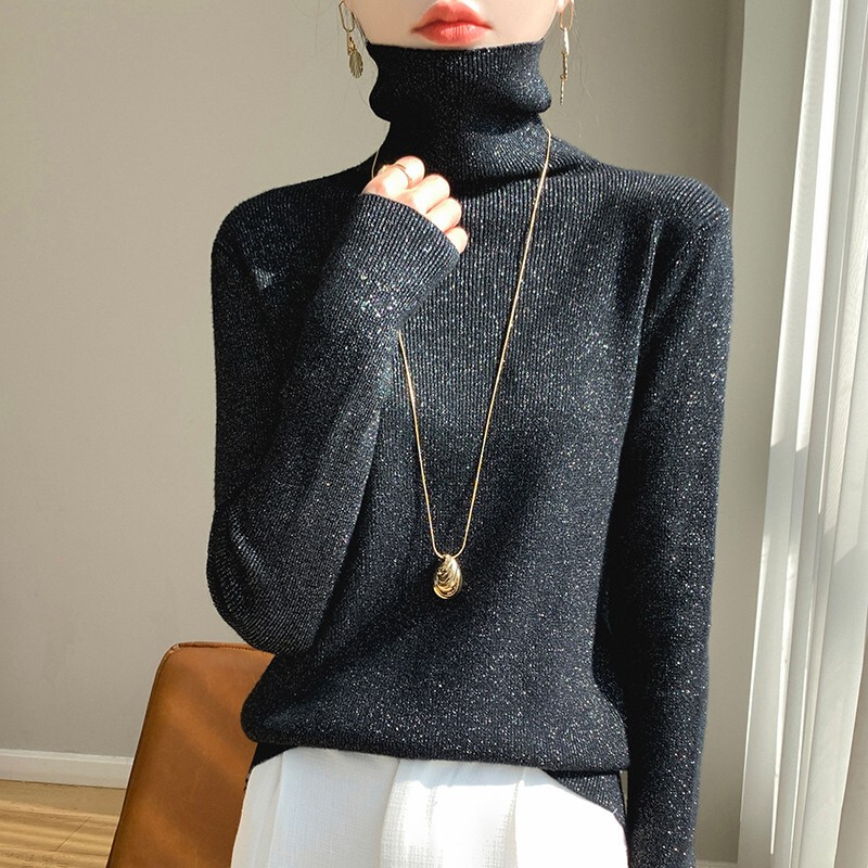 Turtleneck Gold and Silver Thread Base Shirt for Women, Winter Thickened Knit Top, Inner Layer, 2026 Popular High-Neck Sweater for Women