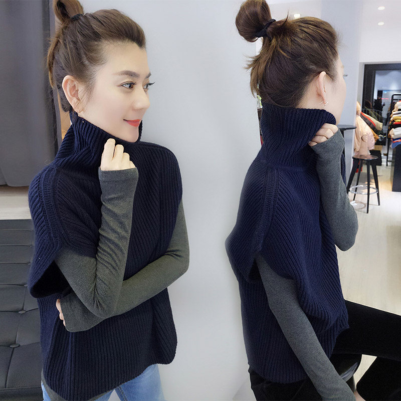 New autumn and winter women's European Station Eurostock Han version Loose Sweater Vest High Collar Knit Waistcoat outside the waistcoat