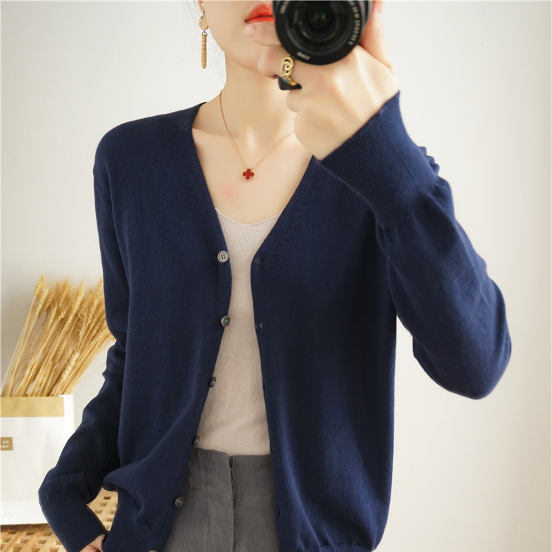 Soft Pure Cotton Knitted Cardigan for Women, Popular Thin New Style Shawl Cotton Sweater Coat with Long Sleeves, Versatile for Spring and Autumn Soft Pure Cotton Knitted Cardigan for Women, Popular Thin New Style Shawl Cotton Sweater Coat with Long Sleeves, Versatile for Spring and Autumn