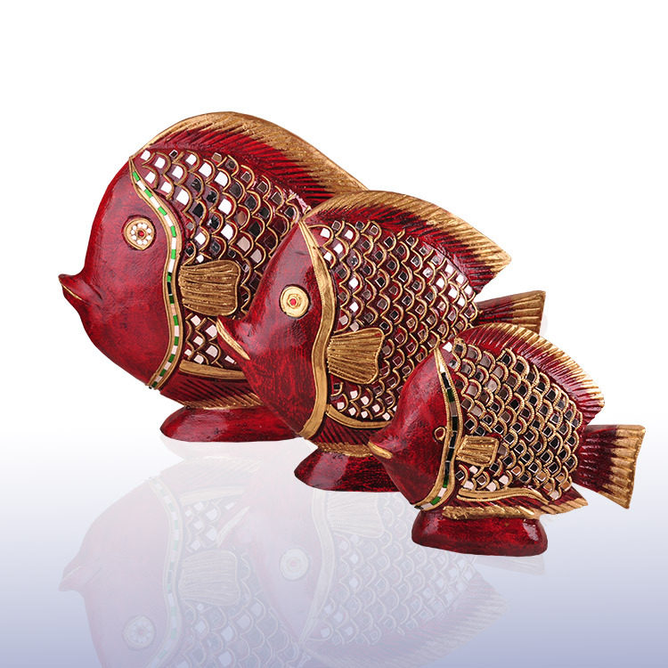 Thai Wood Carving for the Golden Dragon Fish Pendulum Large Number Jo Relocation Company Store Opening for Gift Owner Table Furnishing