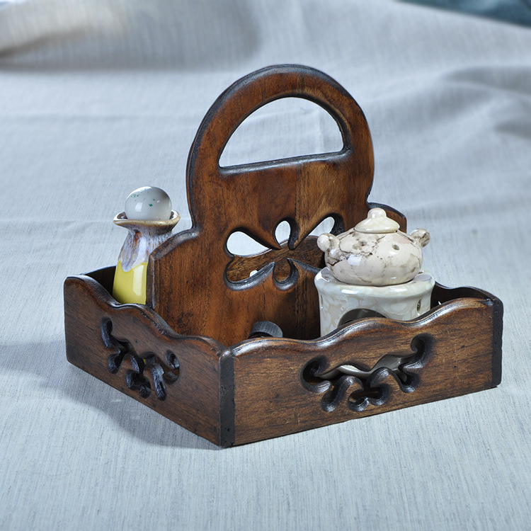 Thai Import Creative Retro Kitchen Shelving Ground Solid Wood Carved Flower Containing shelf Seasonings Rack Corner Racks