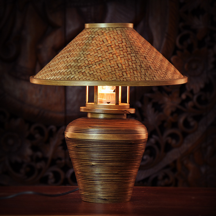 Thai craft light Southeast Asia rattan chic table light living room personality creative decorative lamp Thai art bamboo chita garden table lamp