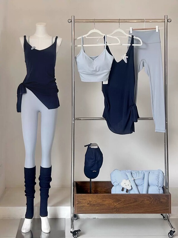 ·Strappy Knitted Sleeveless Captain Blue Yoga Outfit Set 2603D4