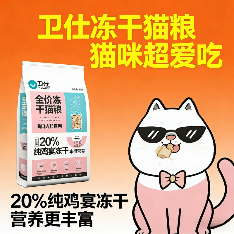 Weishi Full-Price Freeze-Dried Cat Food 5kg, Pure Chicken Feast 20% Freeze-Dried, Suitable as the Main Food for Kittens, Fresh Date, Anti-Counterfeiting Checkable