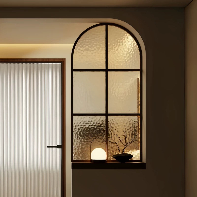 Retro Aluminum Alloy Windows with a Vintage Arch Design, Upward-Opening for Light and Ventilation, Suitable for Living Room Windows, Arched Bedroom Balcony Doors