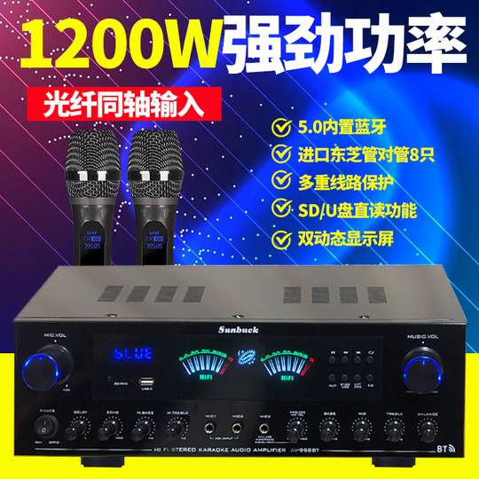 High-power amplifier home Bluetooth professional stage karaoke audio dual wireless microphone coaxial amplifier