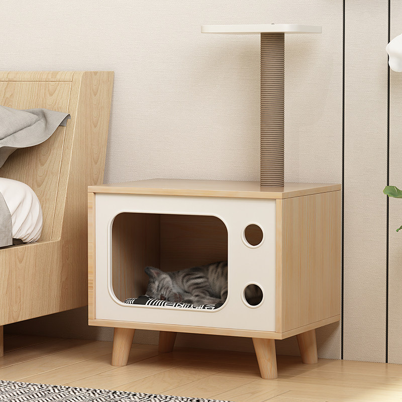 Solid wooden bedcat cat's nest cat crawling one multi-function cat house cat jumps toys human cat shared furniture