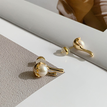 (shen depending on life) Aunt Cui's eternal spoon earring metal atmosphere light luxury minority pearl earring girl