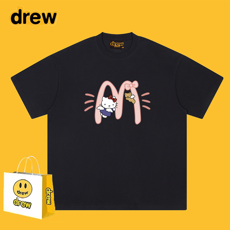 Drew American-Style Trendy Brand M&M Hello Kitty Short-Sleeve T-Shirt for Men and Women, Summer Student Casual Loose Top
