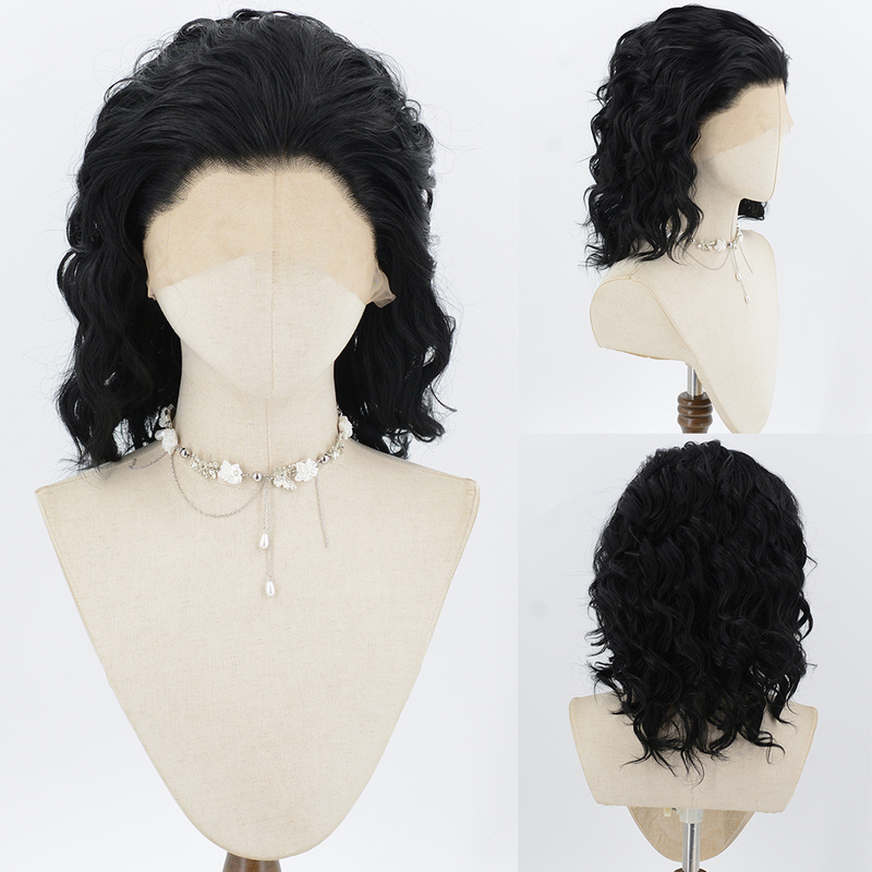 Black Short Curly Hair, Hand-Tied Lace Front Cosplay Universal Wig, High-Temperature Fiber Hand-Tied Wig Base Black Short Curly Hair, Hand-Tied Lace Front Cosplay Universal Wig, High-Temperature Fiber Hand-Tied Wig Base