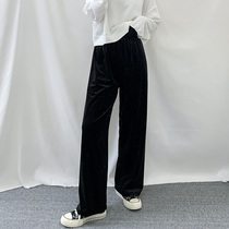 Fat sister loose straight pants 2020 new large size gold velvet wide leg pants women tide thin spring and autumn 200 pounds