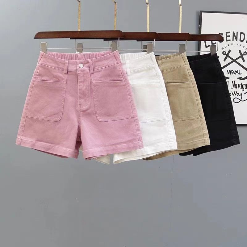 Summer New High-Waisted Denim Shorts for Women, Fashionable and Age-Reducing, Pink, Loose, Simple, Straight-Leg, Wide-Leg, A-Line Hot Pants