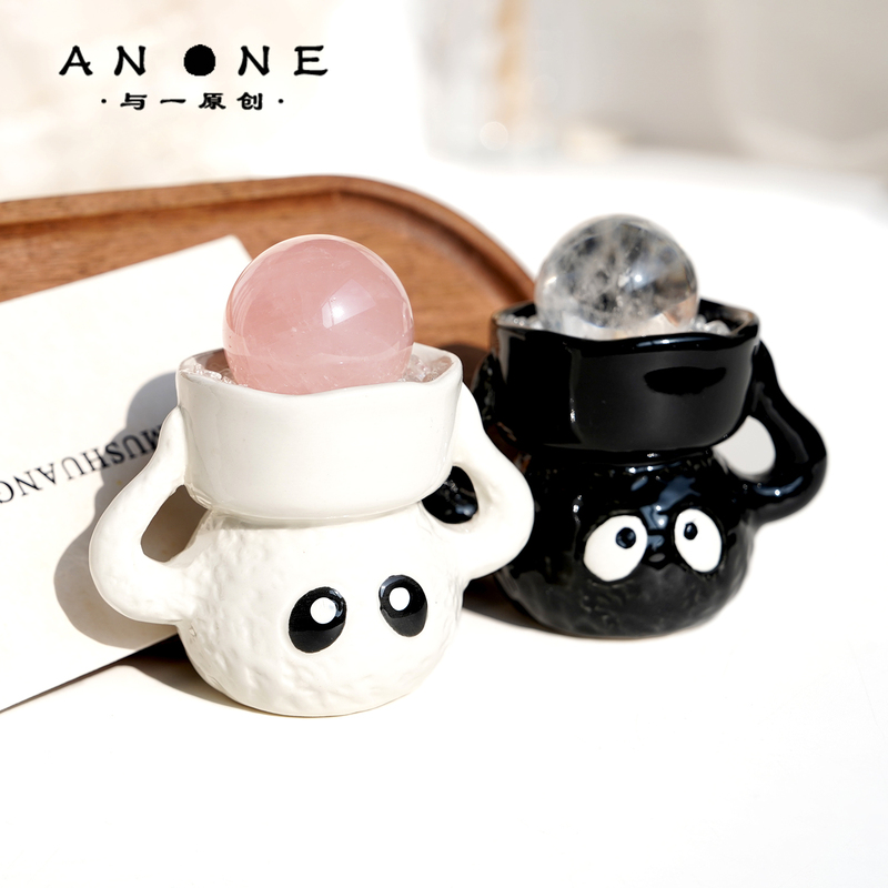 Crystal Ball Ornaments, Natural Raw Obsidian, White Crystal, Pink Crystal, Living Room Table Decoration, Small Coal Ball Elf