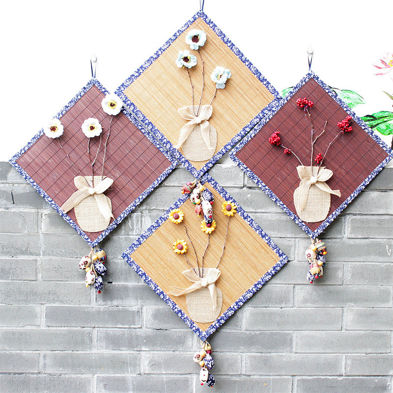 Kindergarten Chinese wind ring to create qinghua porcelain wrapped bamboo curtain hanging linen bow vase creative aerial pendant