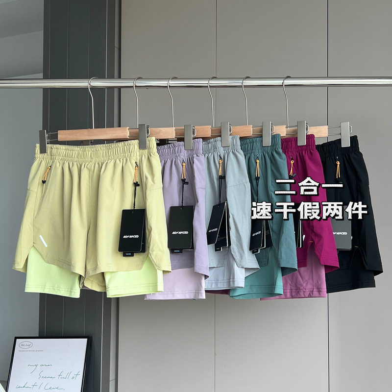 Factory Order! Summer Outdoor Two-In-One Running Quick-Dry Pants, Breathable Fake Two-Piece Yoga Sports Shorts for Women