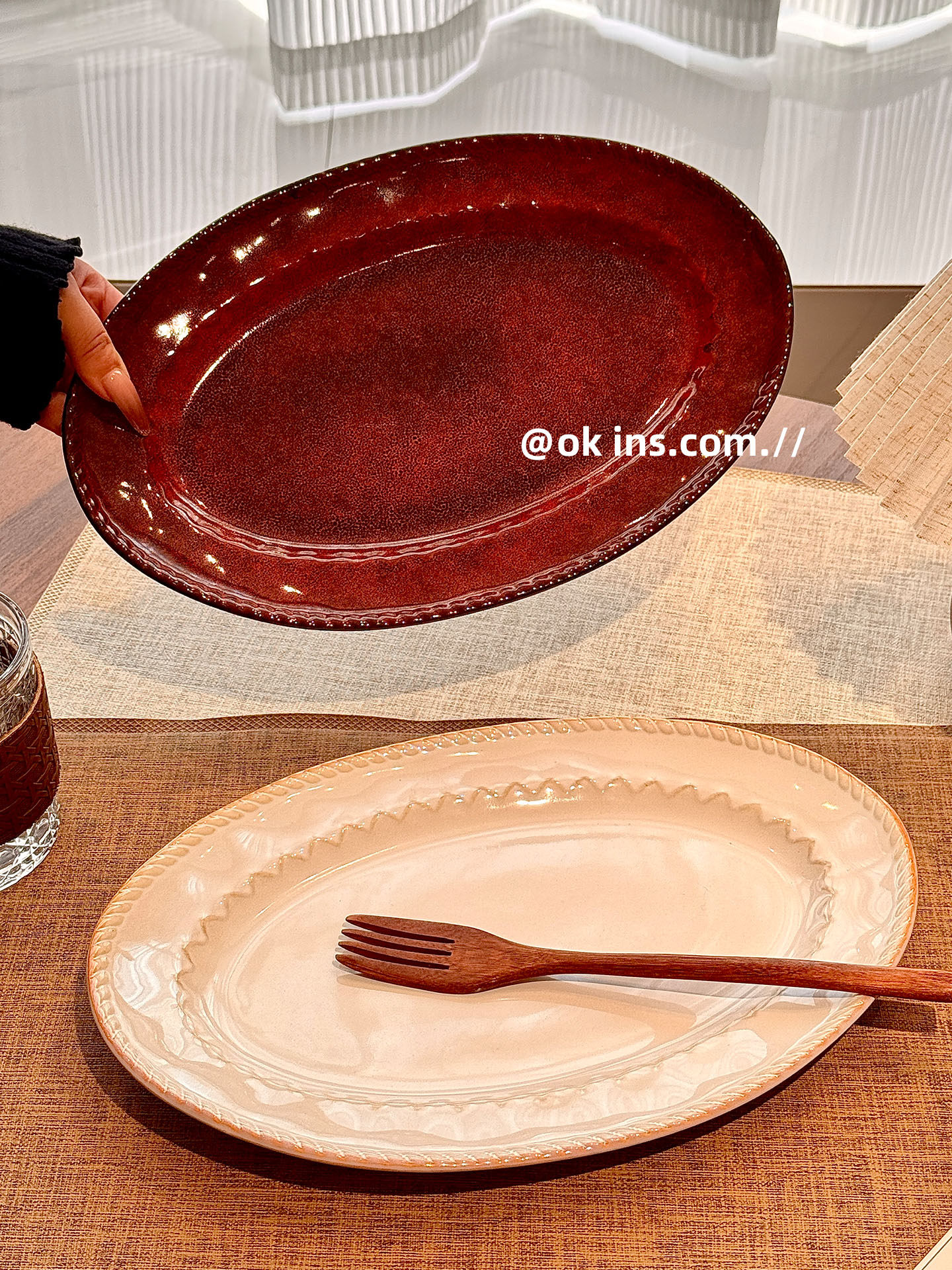 Japanese-Style Red Oval Fish Plate, Household Dish Plate, Ceramic Tableware, 2025 New Model, Steak Plate, Large Fish Serving Plate