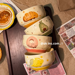 Cute Ceramic Rice Bowl for Home Use, Children's Rice Bowl, Personal Use, High-Value Fruit Bowl, Noodle Bowl, Beautiful Tableware