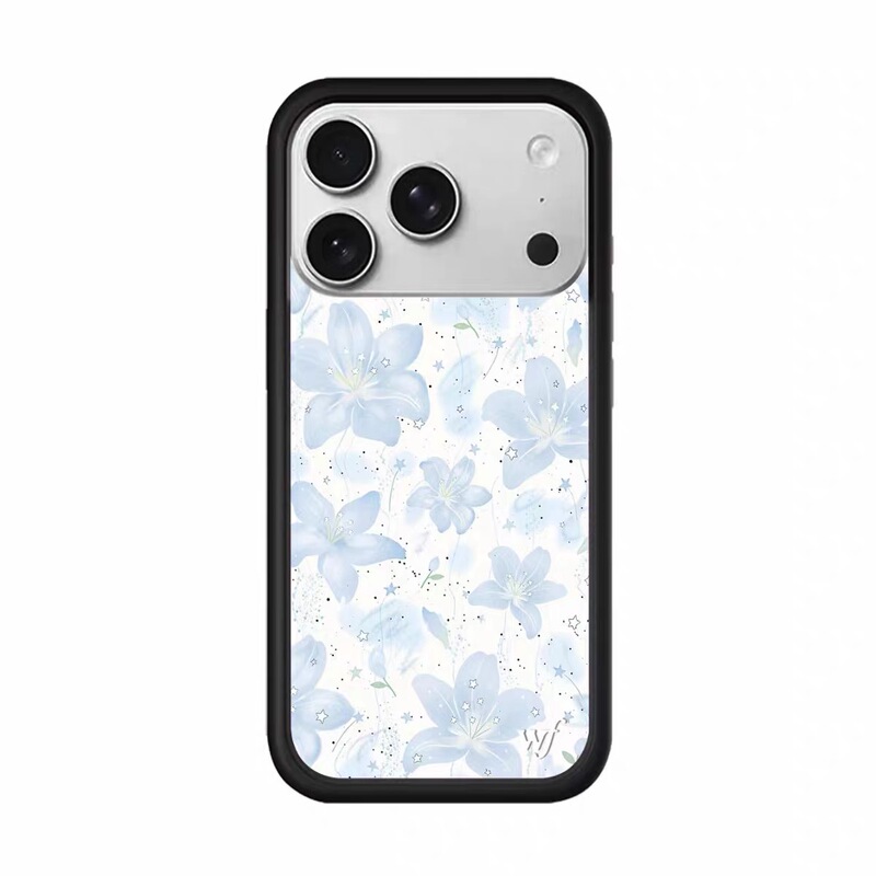 European and American Style Wf Blue Lily Phone Case Suitable for Apple 17 Pro Max Phone Case iPhone 16 /15/14/13/12/Plus Hard Shell Full Coverage Anti-Drop Personalized Protective Case Air