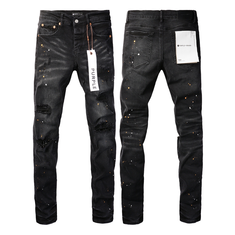 2024 New High Street American-Style Jeans Black White Ripped Paint Splatter Ink Splatter Brushed European and American Hot-Selling Foreign Trade