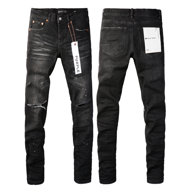 Spring Pleated Black-Gray Slim-Fit Stretch New Style Splatter Cut High Street American Men's Jeans with Holes