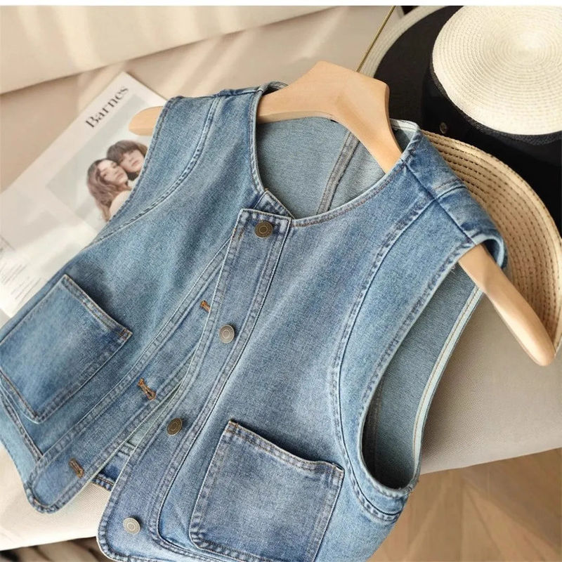 2025 Retro New Denim Vest Waistcoat Loose Short Sleeveless Fashion Versatile Jacket Casual Top