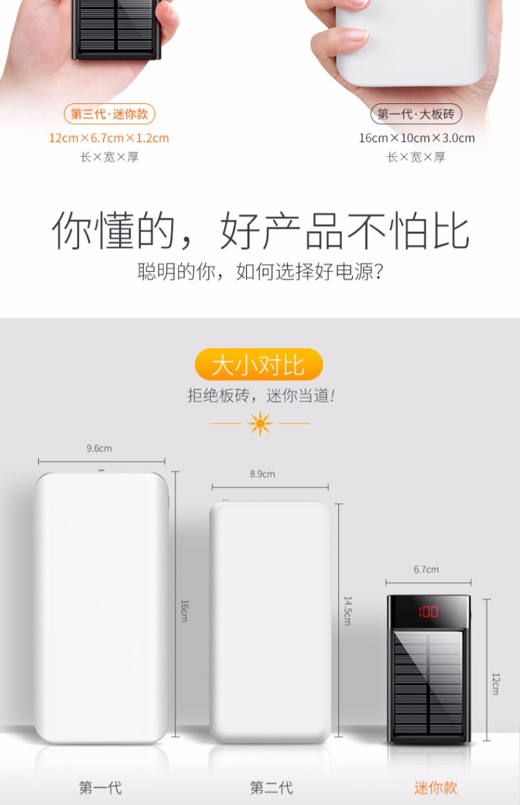 Bộ sạc năng lượng mặt trời vivo apple oppo Điện thoại di động phổ thông Huawei dung lượng lớn đi kèm với dòng siêu mỏng di động nhỏ gọn chính hãng 10000 ào ạt mAh sạc nhanh năng lượng di động sáng tạo