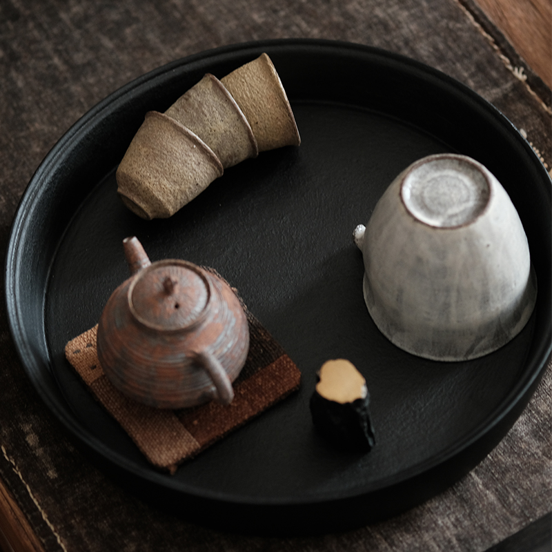 Craftsman tea tray Tray storage box Cherry wood whole wood hand-chiseled orphan Large lacquer round tea box