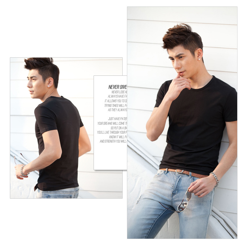Áo thun nam cổ tròn 2016 tay ngắn mùa hè nửa tay Slim trắng đen nhiều màu cotton thể thao đáy quần phiên bản Hàn Quốc Mẫu áo phông nam đẹp 2019