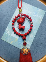 Raw ore cinnabar Yilu Ping An painted deer car pendant car interior pendant rearview mirror ladies gift