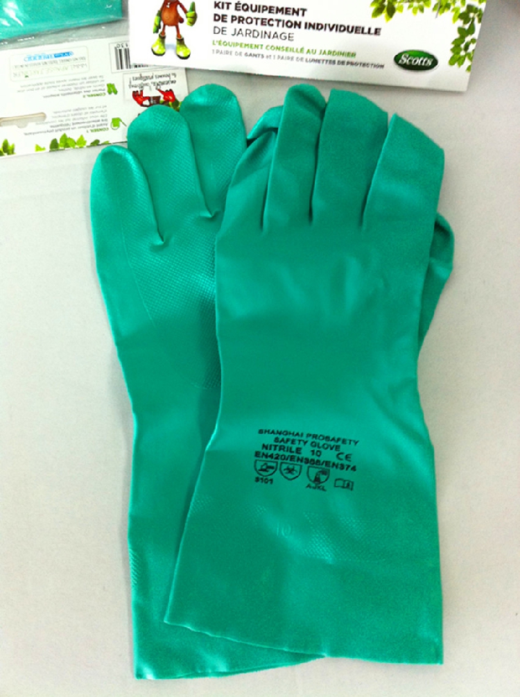 100AN brand thickened green anti-chemical nitrile rubber gloves acid and alkali resistant corrosion resistant reusable