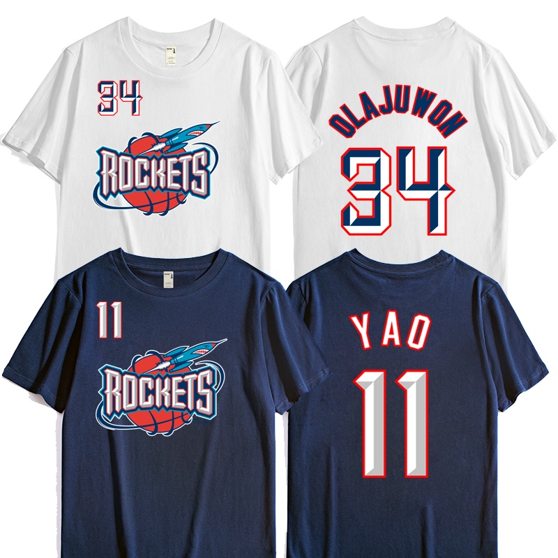 Rockets Retro Retired Jersey Olajuwon #34 Yao Ming #11 Dr. J #22 Short-Sleeved T-Shirt