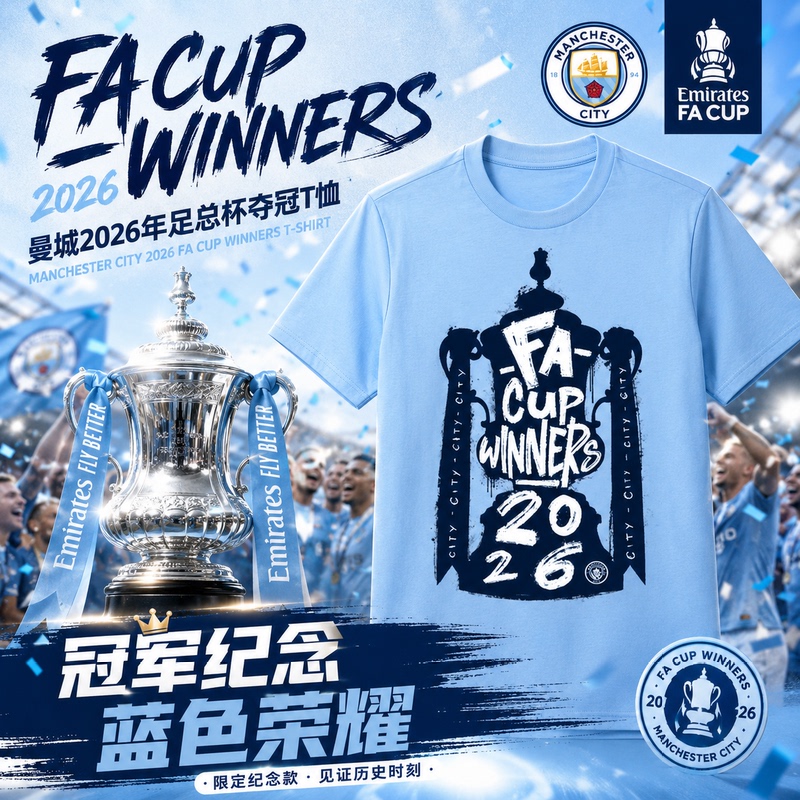 2026 Manchester City Fa Cup Championship Same Style Crew Neck Pure Cotton Short-Sleeve T-Shirt Blue Moon Haaland Half-Sleeve 2026 Manchester City Fa Cup Championship Same Style Crew Neck Pure Cotton Short-Sleeve T-Shirt Blue Moon Haaland Half-Sleeve