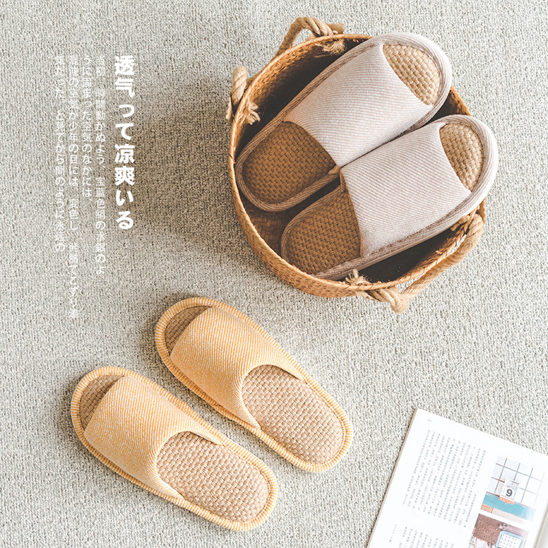 Linen cool slippers thick bottom Summer home Use men and women Indoor wood flooring Four Seasons Cotton Linen Soft Base Day Style Thick bottom