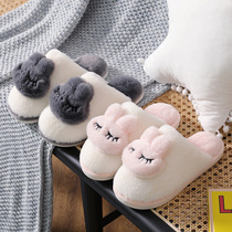 Rabbit couple cotton slippers womens winter cute cartoon home home non-slip warm hair plush buns men