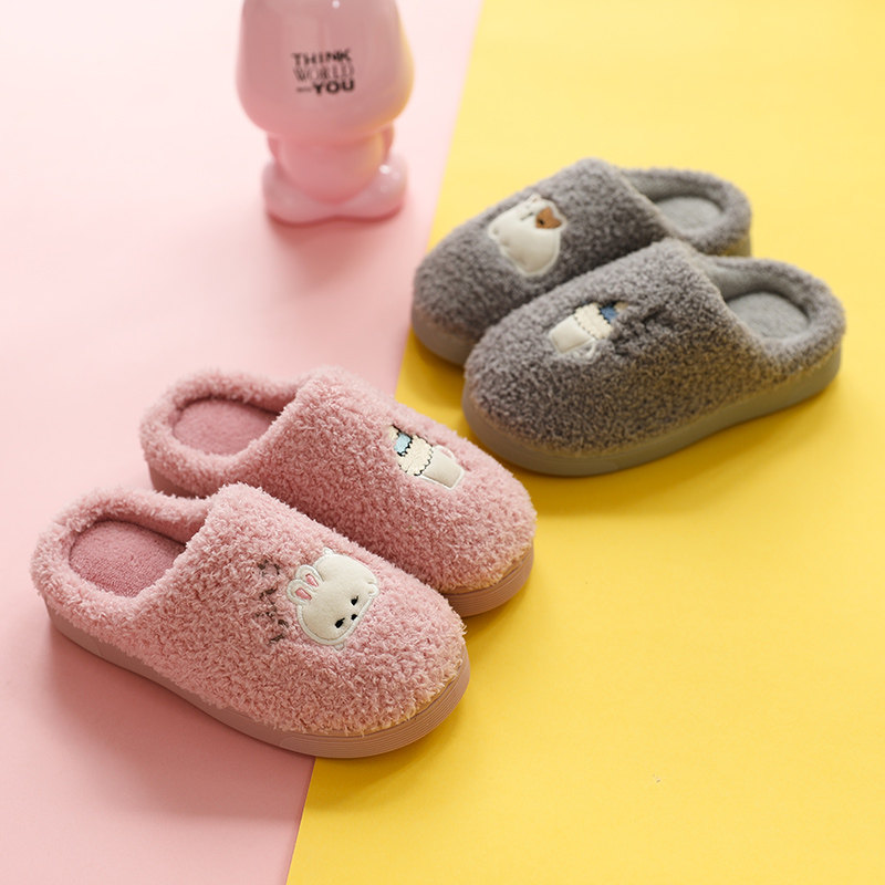 Children Cotton Slippers Girls Winter Cute Cartoon Male Non-slip Home Warm Indoor Warm Indoor Baby Fur Plush Tug