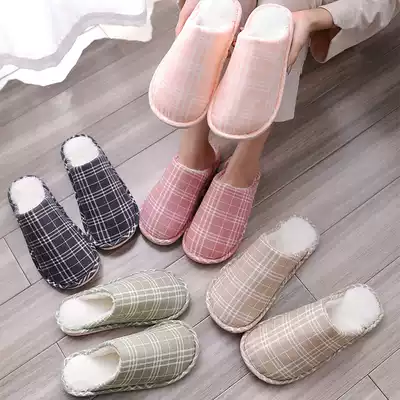 Cotton slippers for women winter home indoor couples non-slip warm floor plus velvet Mao Baotou student dormitory male