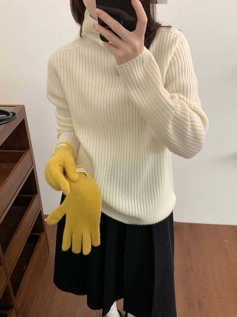 High-Quality Full Wool European Style 9806 Authentic Ribbed Turtleneck Sweater, Long-Sleeve Minimalist Versatile Slim-Fit Knit Base Shirt