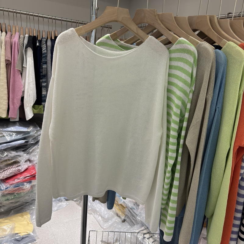 Linen and Paper Yarn Rolled Edge Off-Shoulder Long-Sleeve Knit Top for Women, Spring Versatile Loose-Fitting Slimming Sweater Trendy Top