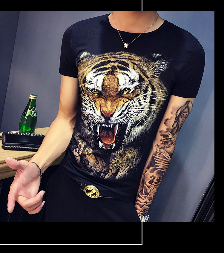 B328\/YG2 抖音红人社会小伙修身3D印花短袖