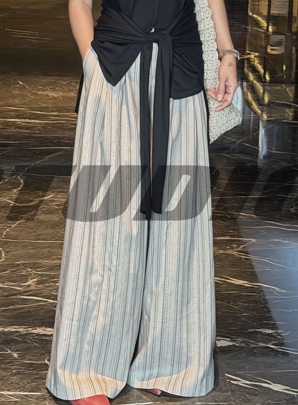 Designer Striped Wide-Leg Pants, Floor-Length Pants, Size Runs Small