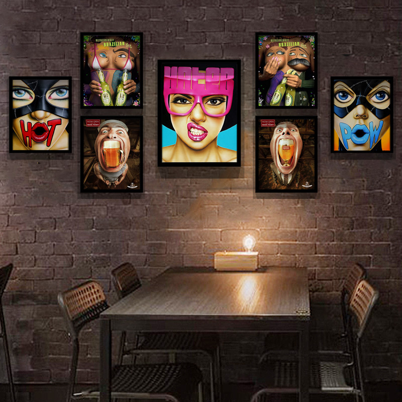 Bar Whisky Foreign Wine Solid Wood Photo Wall Decoration Creative Personality KTV Dining Room Poster photo frame hanging painting fresco