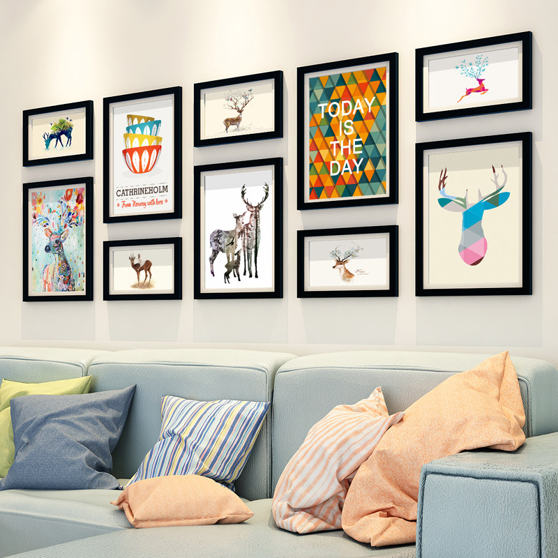 Eurostyle photo wall decoration free of punch photo wall Creative photo frame Composition Living room sofa Background Culture Wall hanging wall