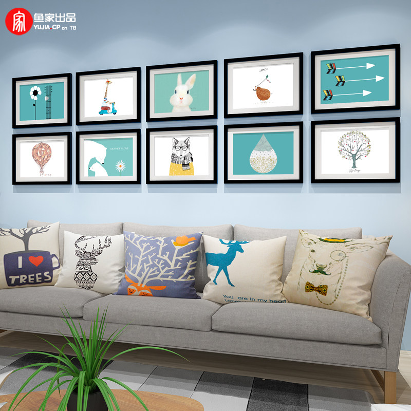 European style photo wall decoration Living room simple modern solid wood photo frame wall Creative combination Large wall photo wall painting