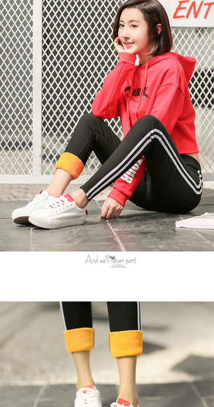 Quần legging nhung 2018 mới đen mỏng bút chì cạp cao quần cạp cao mùa thu và đông dày mặc quần ống suông nữ